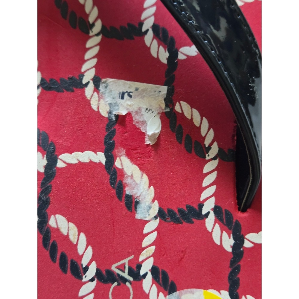 NWOT Nautica Red Rope Print Flip Flop Sandals Black Patent Womens - Picture 5 of 5
